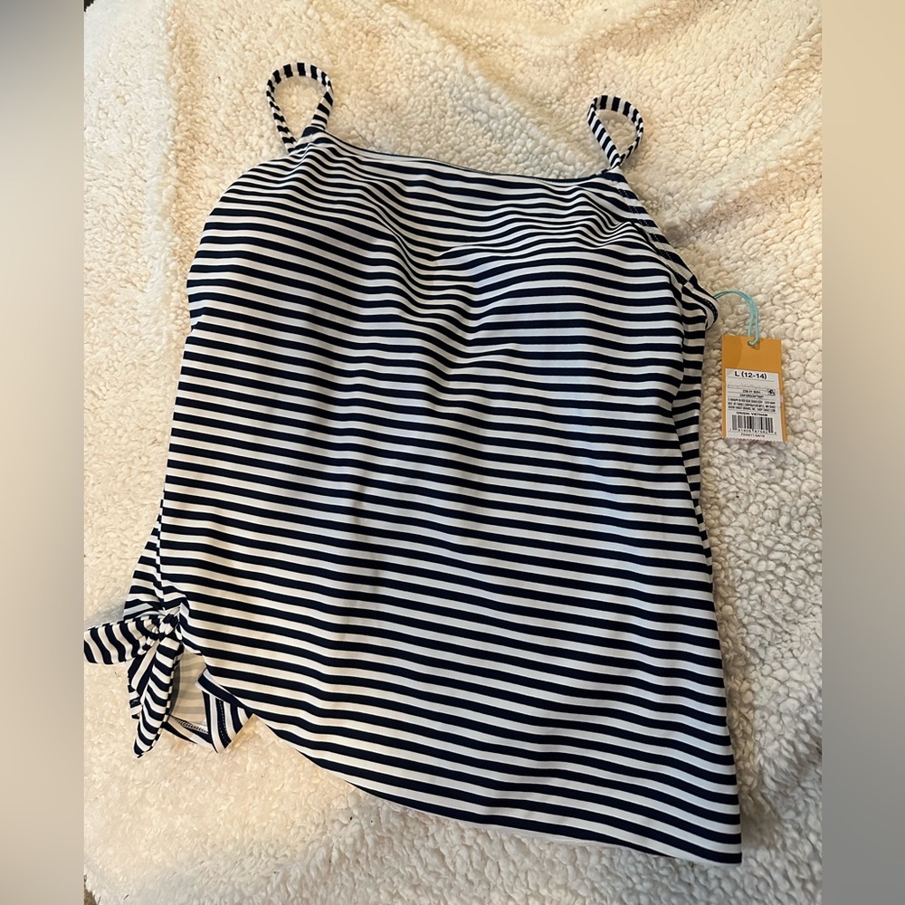 Kona Sol NWT black & white stripe swim top‎ only, ties at the waist from Target